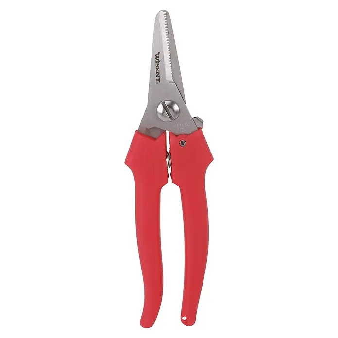 Wisent Kombischere - Länge: 190 mm, Schnittlänge: 42 mm, Edelstahl - Rot-griffige Edelstahlschere mit gezackten Klingen.