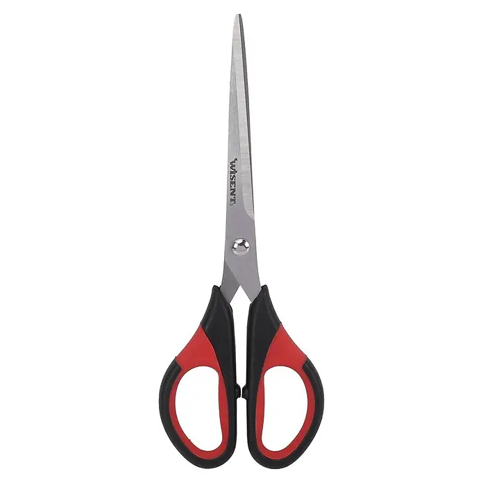 Wisent Bastelschere - Länge: 180 mm, Schnittlänge: 80 mm, Edelstahl - Wisent Schere mit silbernen Klingen und rot-schwarzen ergonomischen Griffen.