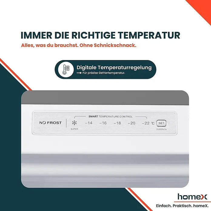 homeX Tiefkühlschrank FSN1611E-S - Nutzinhalt Gesamt: 161 l, 60 cm x 540 mm x 1.430 mm, Silber