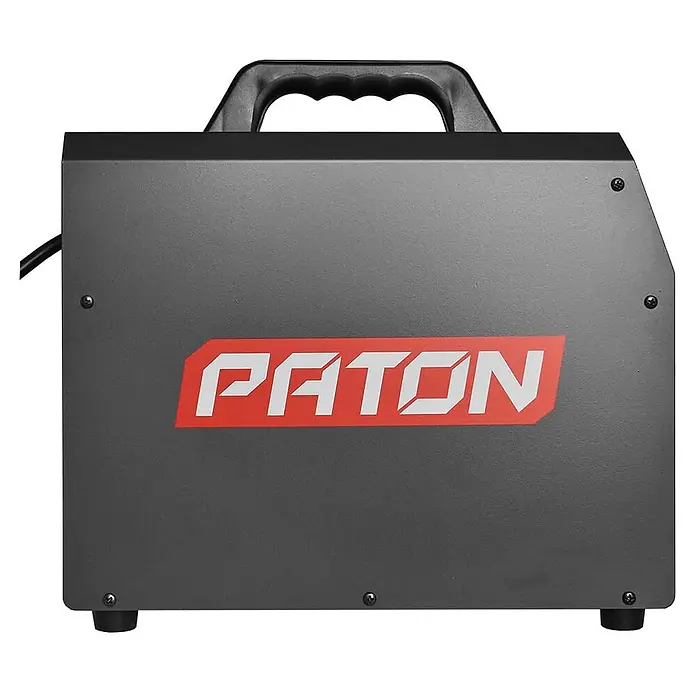 PATON Elektrodenschweißgerät PRO-270-400V - Schweißstrom: 270 A, 400 V - Dunkelgrauer Inverter-Schweißgerät mit schwarzem Griff und rotem PATON-Logo.