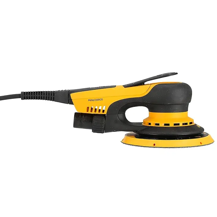 Mirka Elektro-Exzenterschleifer Mirka® DEROS II 5650 125/150mm Hub 5.0 Case - 400 W, 4.000 U/min - 10.000 U/min, Durchmesser Schleifteller: 12,5 cm - Gelb-schwarzer Mirka DEROS Elektroschleifer, ein leistungsstarkes Werkzeug für glatte Oberflächen.