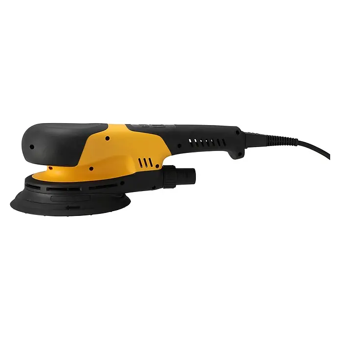 Mirka Elektro-Exzenterschleifer Mirka® DEROS RS 600 EU Ø 150 mm - 750 W, 700 U/min - 2.500 U/min, Durchmesser Schleifteller: 15 cm - Schwarz-gelber elektrischer Exzenterschleifer mit Netzkabel und Staubabsauganschluss.