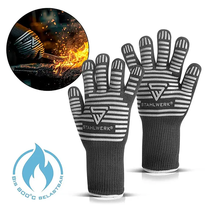 STAHLWERK Arbeitshandschuhe Hitzebeständige Handschuhe bis 800°C - Universal, Schwarz, Kunststoff