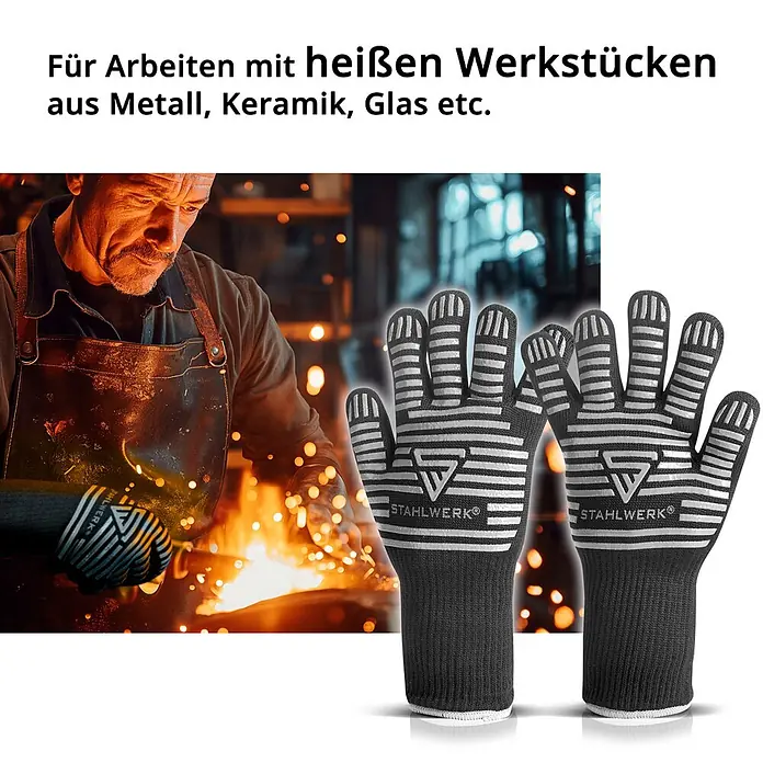 STAHLWERK Arbeitshandschuhe Hitzebeständige Handschuhe bis 800°C - Universal, Schwarz, Kunststoff