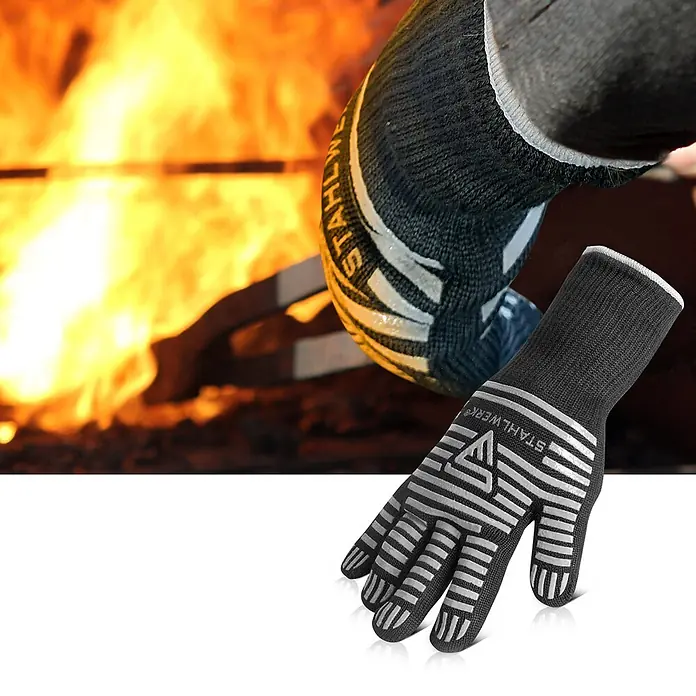 STAHLWERK Arbeitshandschuhe Hitzebeständige Handschuhe bis 800°C - Universal, Schwarz, Kunststoff