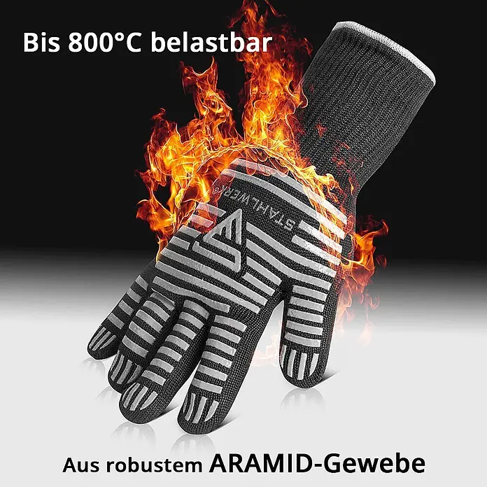 STAHLWERK Arbeitshandschuhe Hitzebeständige Handschuhe bis 800°C - Universal, Schwarz, Kunststoff