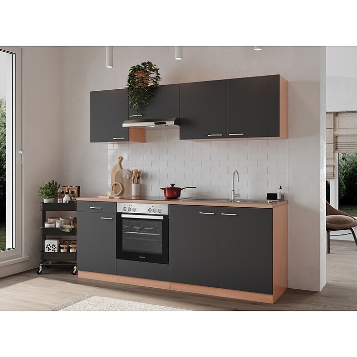 Respekta Singleküche KB210BGEC (210 cm, Grau)