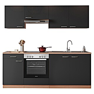 Respekta Singleküche Gerda (Breite: 210 cm, Grau, Mit Elektrogeräten, Volumen Backofen: 72 l)