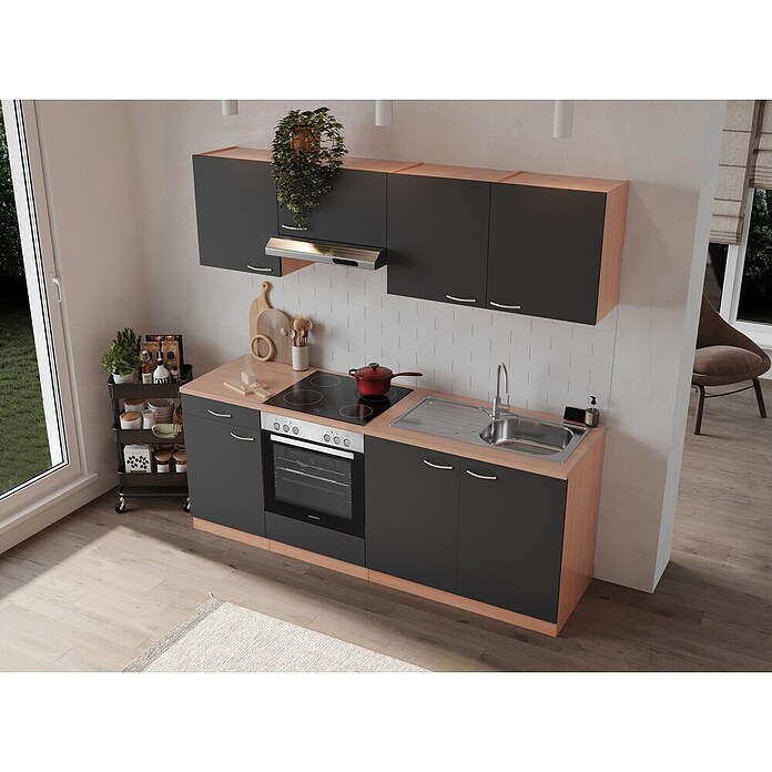 Respekta Singleküche KB210BGEC (210 cm, Grau)