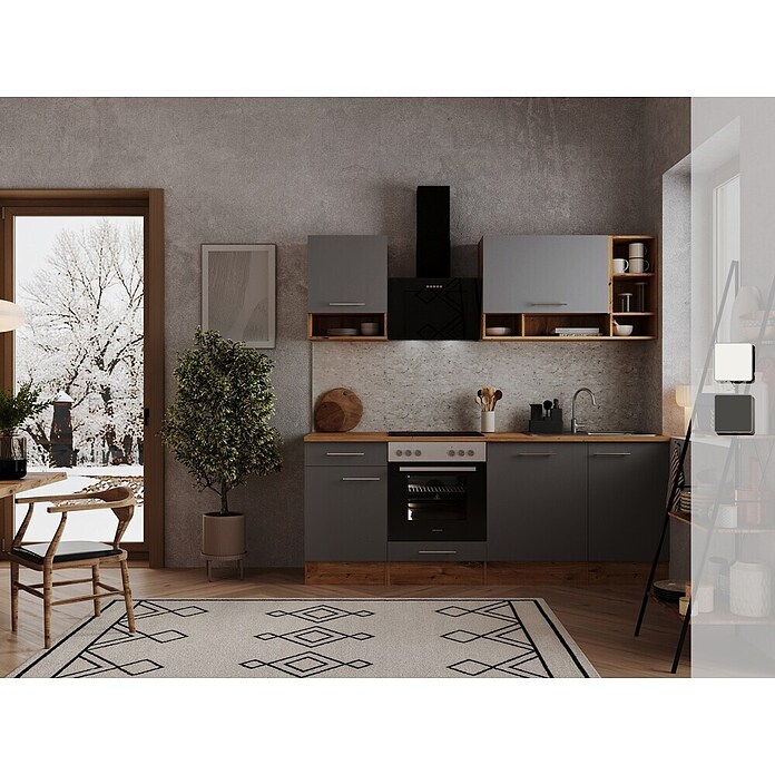 Respekta Singleküche BEKB220EGC (220 cm, Grau)