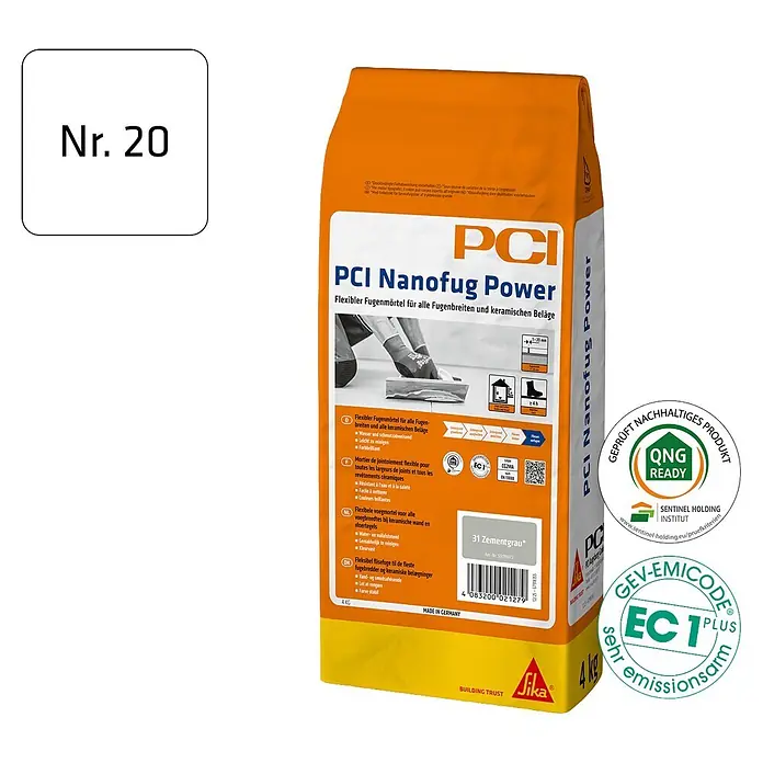PCI Fugenmörtel Nanofug Power - Weiß, 4 kg - 4 kg Sack PCI Nanofug Power flexibler Fugenmörtel in Zementgrau für Fugen und Keramikbeläge.