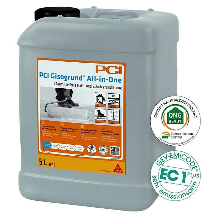 PCI Gisogrund Primer All-in-One - Blau, 5 l - Grauer 5L PCI Gisogrund All-in-One Kanister, eine lösemittelfreie Haft- und Schutzgrundierung.
