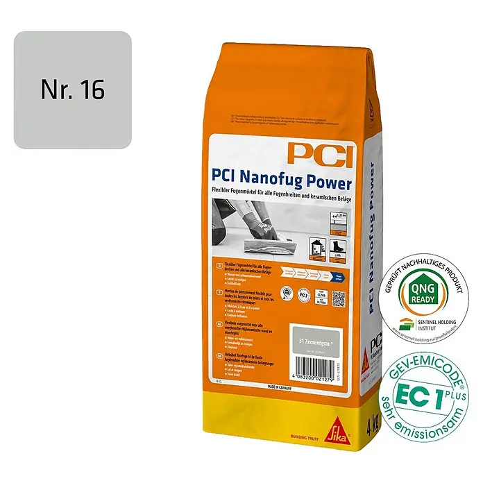 PCI Fugenmörtel Nanofug Power - Silbergrau, 4 kg - 4 kg Sack PCI Nanofug Power flexibler Fugenmörtel in Zementgrau. Geeignet für Fugen und Keramikbeläge.