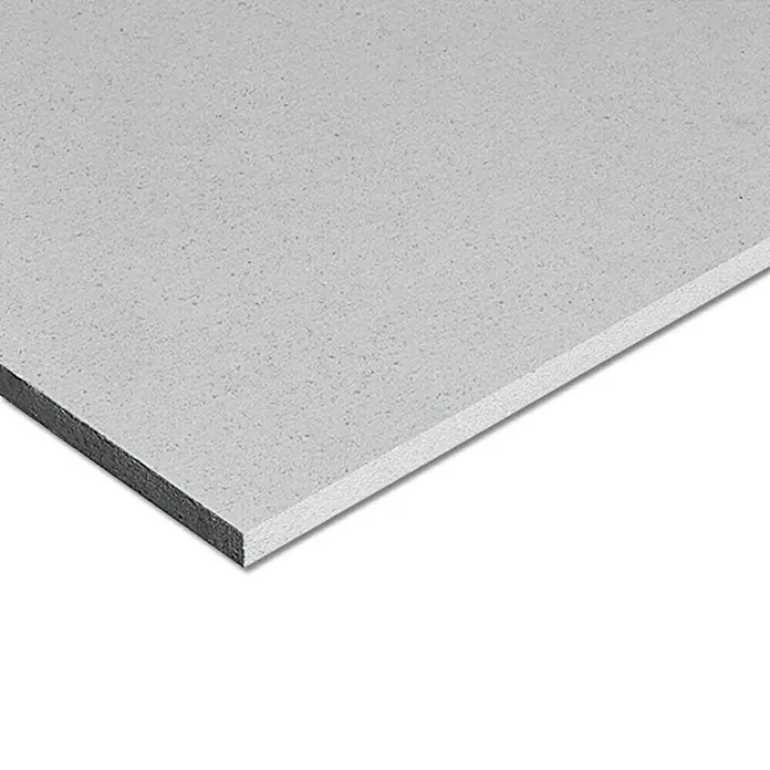 Fermacell Gipsfaserplatte 1-Mann-Platte - 1.200 x 600 x 10 mm - Nahaufnahme einer grauen Gipskartonplatte, die die Textur und Dicke des Baumaterials hervorhebt.
