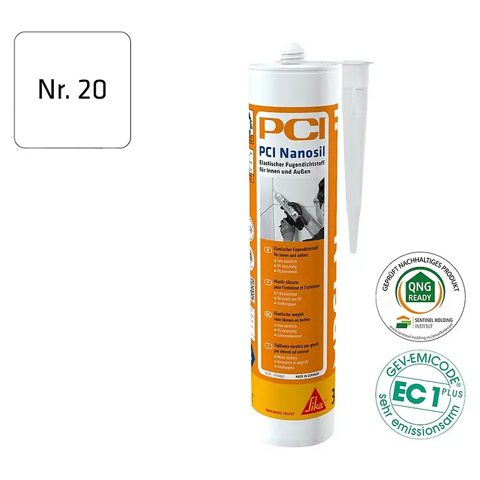 PCI Universal-Silikon Nanosil - Weiß, 300 ml - Weiß-orange Tube PCI Nanosil elastischer Fugendichtstoff für innen und außen, mit klarer Düse.