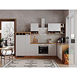 Respekta Winkelküche Hilde (Breite: 310 cm, Weiß, Holzoptik, Mit Elektrogeräten)