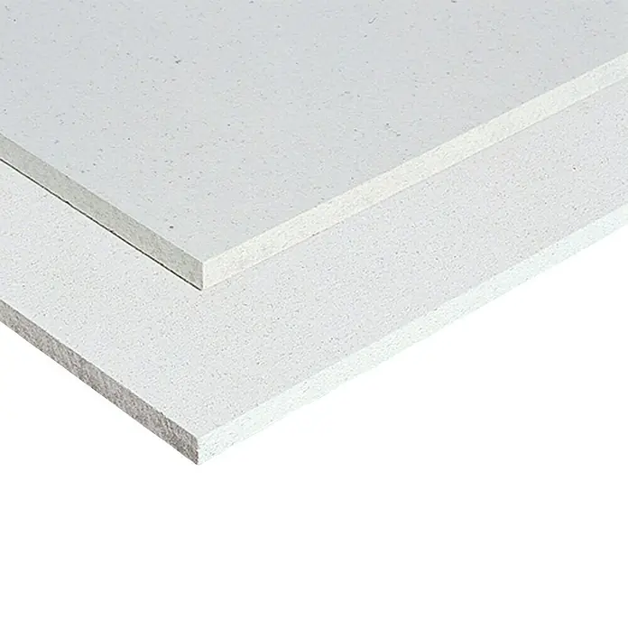 Fermacell Estrichelement - 1.500 x 500 x 20 mm - Nahaufnahme von zwei Gipskartonplatten. Ideal für Trockenbauarbeiten, bietet eine glatte Oberfläche für vielfältige Innenausbauprojekte.
