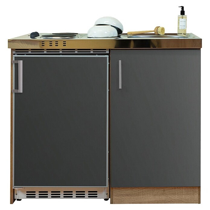 Respekta Miniküche MK100ESGS (Breite: 100 cm, Mit Duo-Kochmulde, Grau)