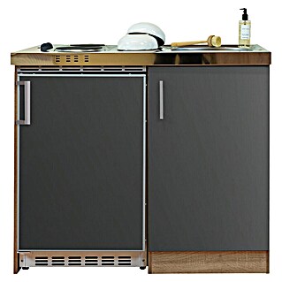 Respekta Miniküche Levin (Breite: 100 cm, Grau, Mit Duo-Kochmulde)