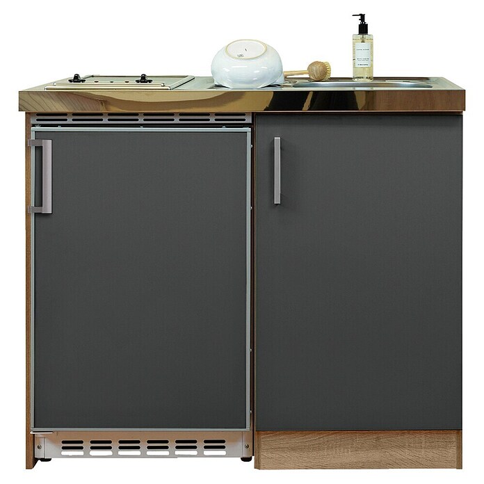 Respekta Miniküche MK100ESGC (Breite: 100 cm, Mit Glaskeramikkochfeld, Grau)