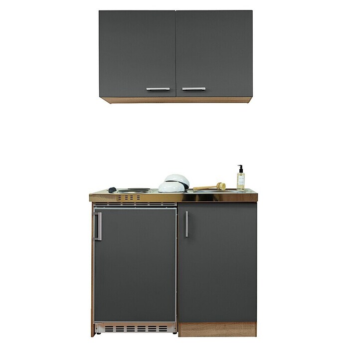 Respekta Miniküche MK100ESGOSS (Breite: 100 cm, Mit Duo-Kochmulde, Grau)