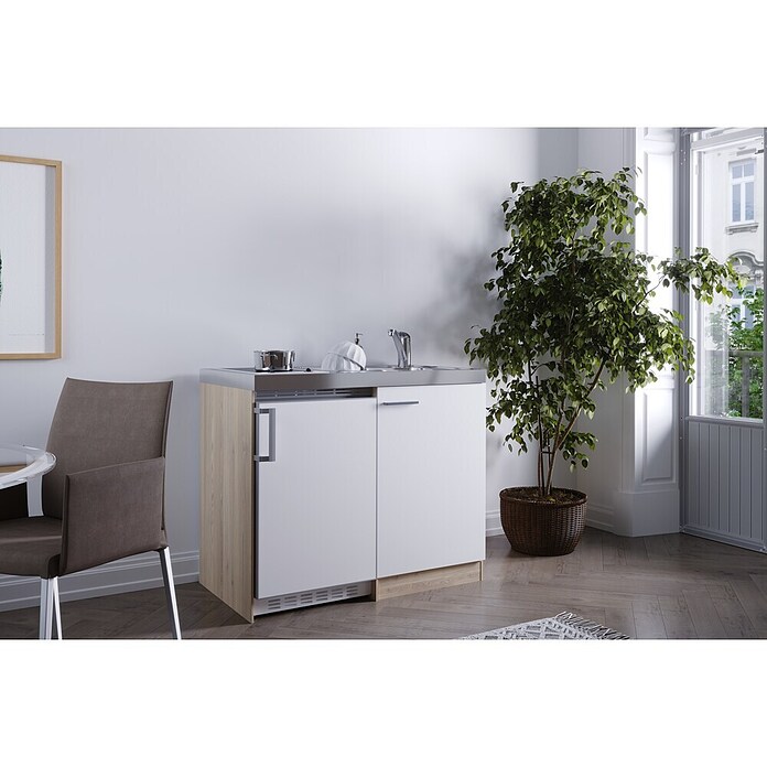 Respekta Miniküche MK100ESWC (Breite: 100 cm, Mit Glaskeramikkochfeld, Weiß)