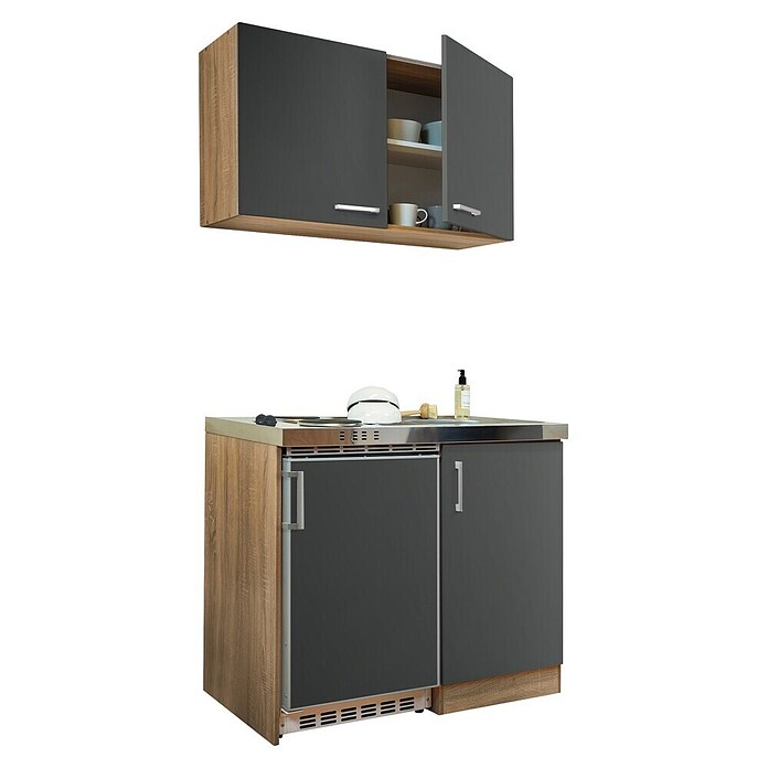Respekta Miniküche MK100ESGOSS (Breite: 100 cm, Mit Duo-Kochmulde, Grau)