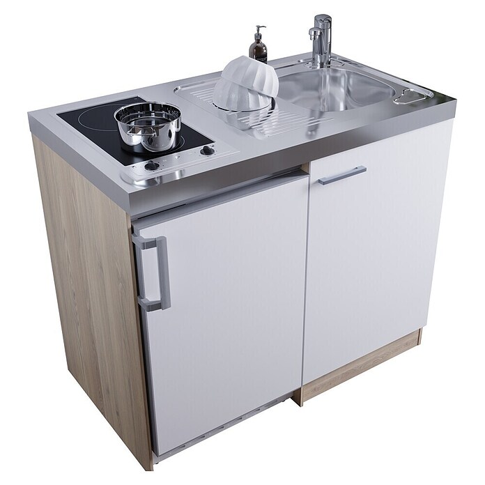 Respekta Miniküche MK100ESWC (Breite: 100 cm, Mit Glaskeramikkochfeld, Weiß)