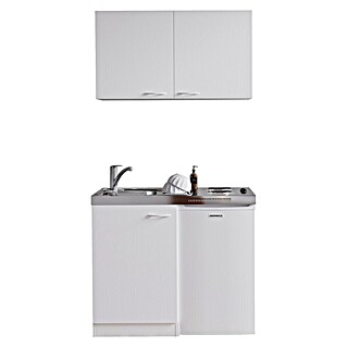 Respekta Miniküche Levin (Breite: 100 cm, Weiß, Ober- und Unterschrank, mit Duo-Kochmulde und Kühlschrank)