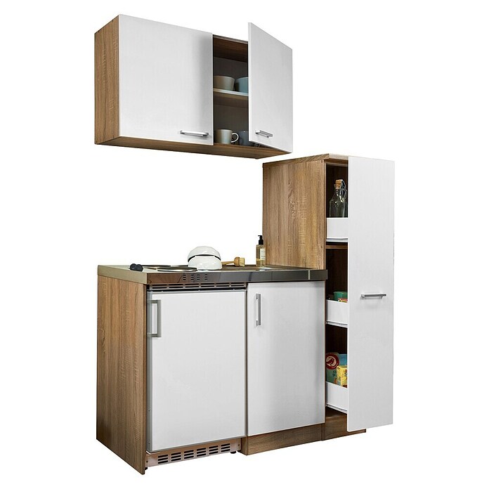 Respekta Miniküche MK130ESWOSS (Breite: 130 cm, Mit Duo-Kochmulde, Weiß)
