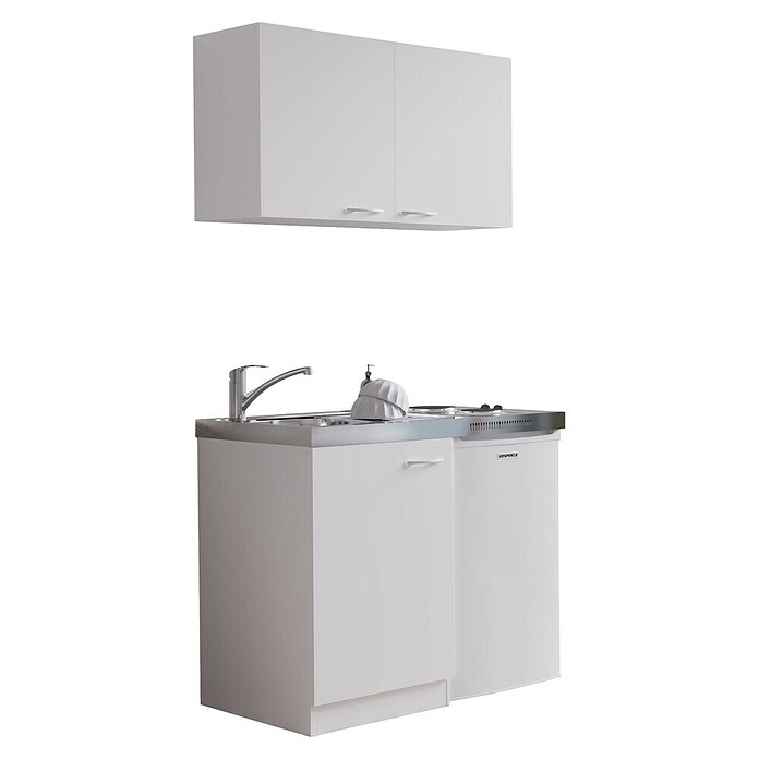 Respekta Miniküche MK100WOSS (100 cm, Mit Duo-Kochmulde, Weiß)