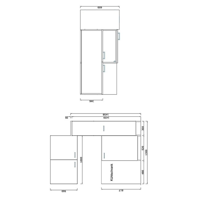 Respekta Miniküche MK130ESGOSS (Breite: 130 cm, Mit Duo-Kochmulde, Grau)