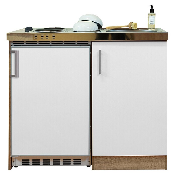 Respekta Miniküche MK100ESWS (Breite: 100 cm, Mit Duo-Kochmulde, Weiß)
