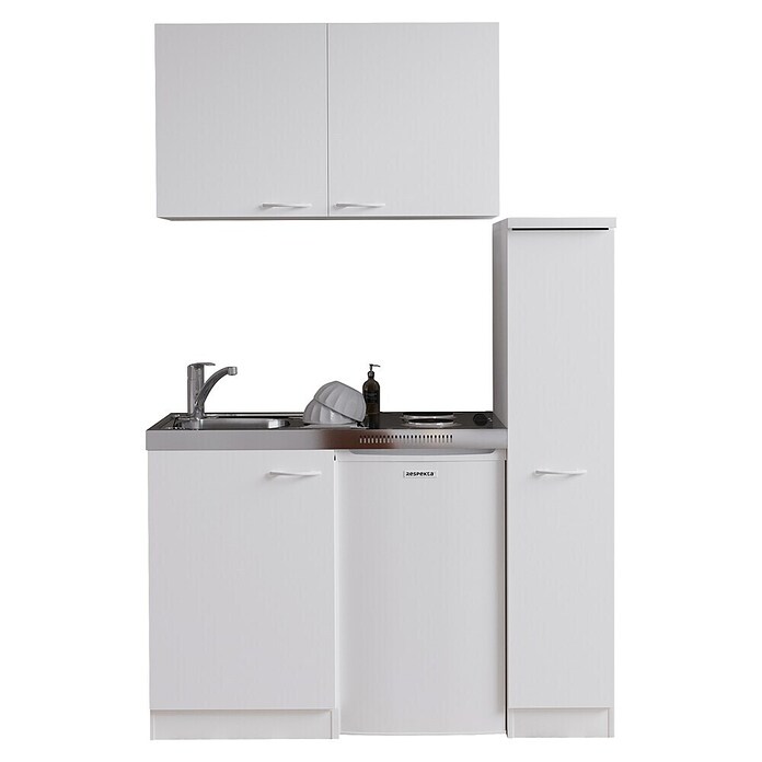 Respekta Miniküche MK130WOSS (130 cm, Mit Duo-Kochmulde, Weiß)