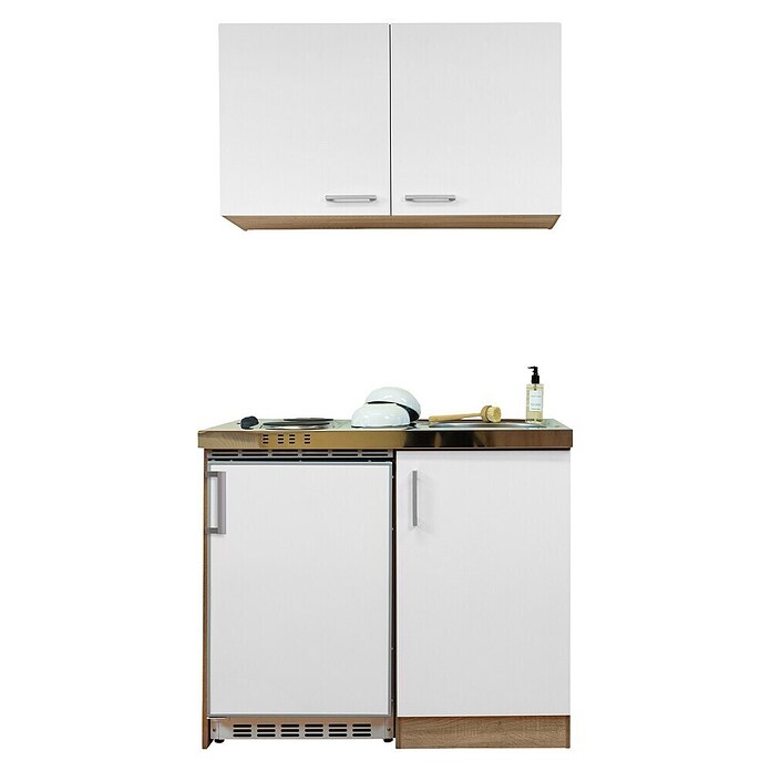 Respekta Miniküche MK100ESWOSS (Breite: 100 cm, Mit Duo-Kochmulde, Weiß)