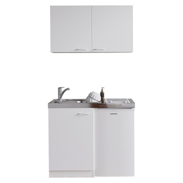 Respekta Miniküche MK100WOSC (100 cm, Mit Glaskeramikkochfeld, Weiß)