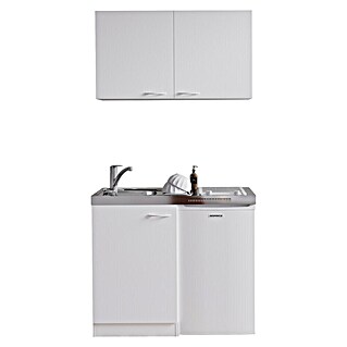 Respekta Miniküche Levin (Breite: 100 cm, Weiß, Ober- und Unterschrank, mit Glaskeramikkochfeld und Kühlschrank)