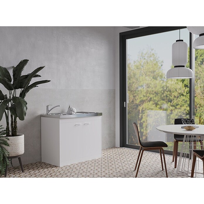 Respekta Miniküche Pantry OKC (100 cm, Mit Glaskeramikkochfeld, Weiß)