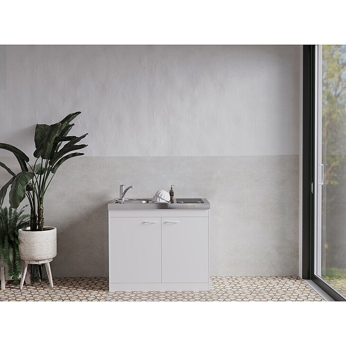 Respekta Miniküche Pantry OKC (100 cm, Mit Glaskeramikkochfeld, Weiß)