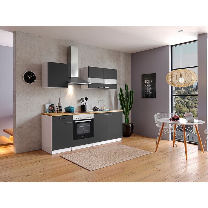 Respekta Singleküche KB210WGC (210 cm, Grau)