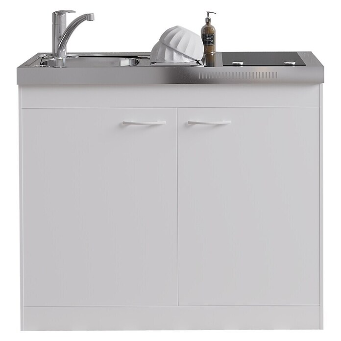 Respekta Miniküche Pantry OKC (100 cm, Mit Glaskeramikkochfeld, Weiß)