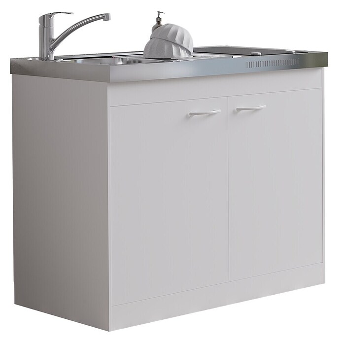 Respekta Miniküche Pantry OKC (100 cm, Mit Glaskeramikkochfeld, Weiß)