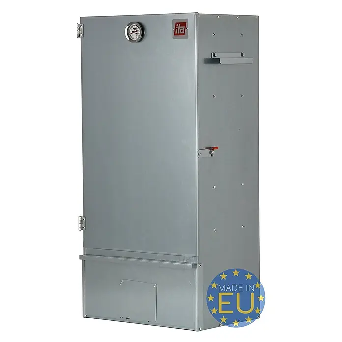 Ita Räucherofen 7001 - B x T x H: 40 x 28 x 81 cm - Silberner Metall-Räucherschrank mit Thermometer, Türscharnieren und seitlichem Griff. Hergestellt in der EU.