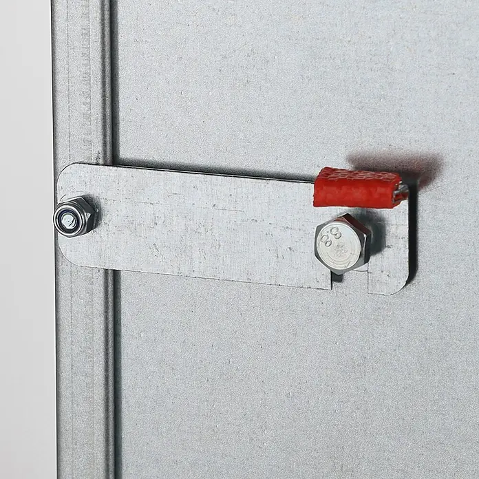 ITA Räucherofen 7002 81x29x40 cm Edelstahl mit Tisch -  - Verzinkte Metallplatte mit Schraube, Mutter und einem rot umwickelten Anschluss.