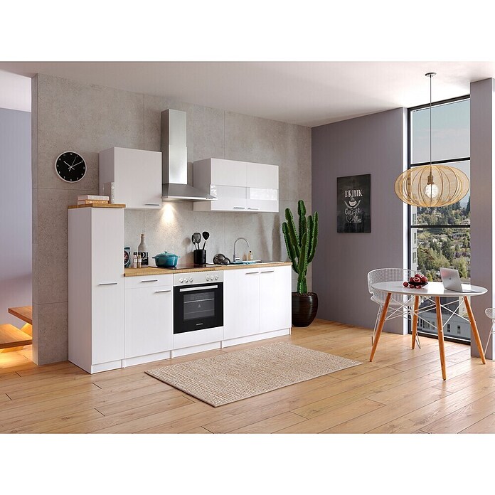 Respekta Küchenzeile KB240WWC (Breite: 240 cm, Mit Elektrogeräten, Weiß)