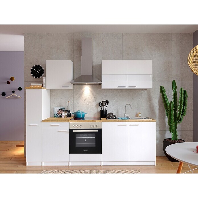 Respekta Küchenzeile KB240WWC (Breite: 240 cm, Mit Elektrogeräten, Weiß)