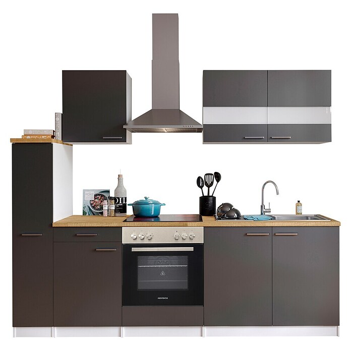 Respekta Küchenzeile KB240WGC (Breite: 240 cm, Mit Elektrogeräten, Grau)