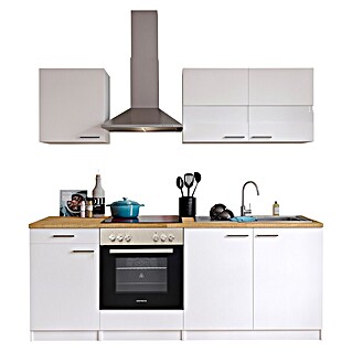 Respekta Singleküche Malia (Breite: 210 cm, Weiß, Dekor Arbeitsplatte: Holzoptik, Volumen Backofen: 72 l)