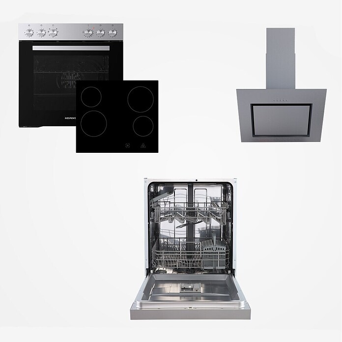 Respekta Küchenzeile KB220WWBSC (Breite: 220 cm, Mit Elektrogeräten, Weiß)