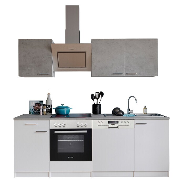 Respekta Küchenzeile KB220WWBSC (Breite: 220 cm, Mit Elektrogeräten, Weiß)